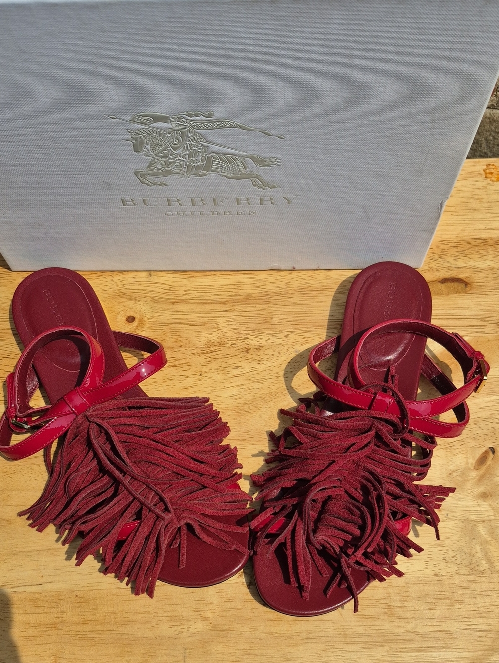 Burberry Justine Size 35 (girls 3) Dark Plum Pink Suede Sandals - New